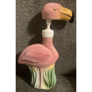 Pink Flamingo Vintage  Ceramic Lotion/soap Pump Figurine